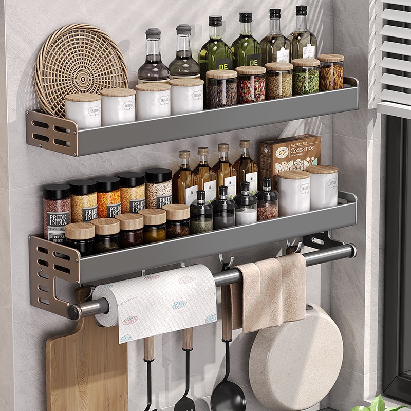 Spice Jar Labels - Gunmetal Space Aluminum No-Drill Wall Mounted