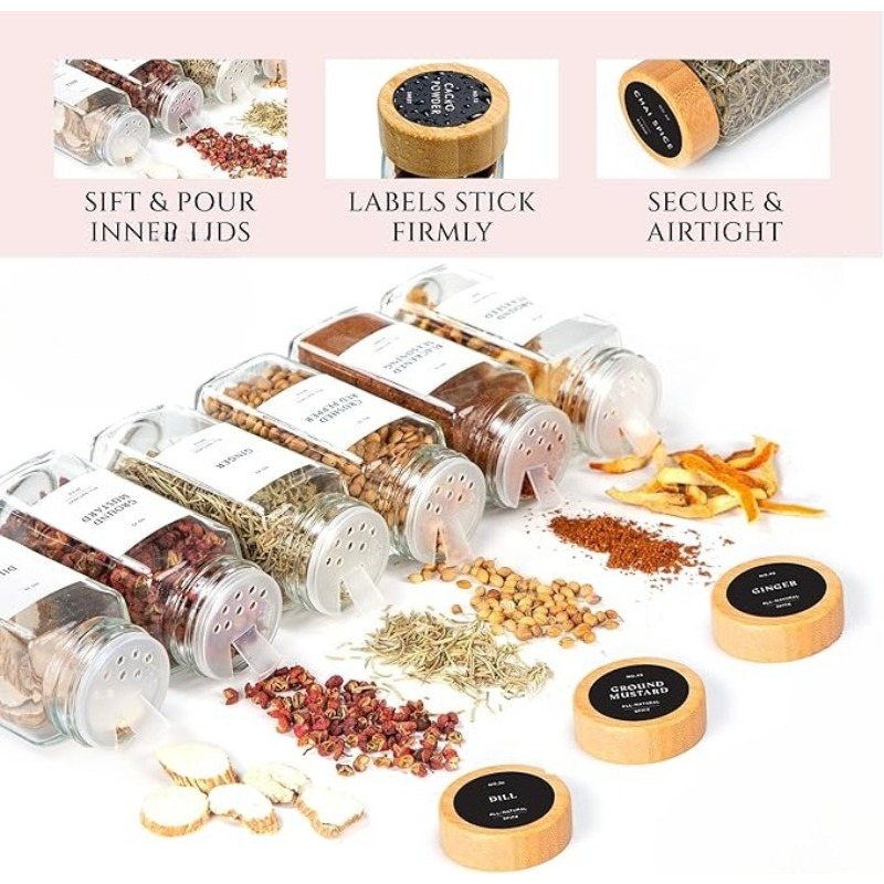 Square Spice Jars Set with Woo - Spice Jar Labels 评论和价格