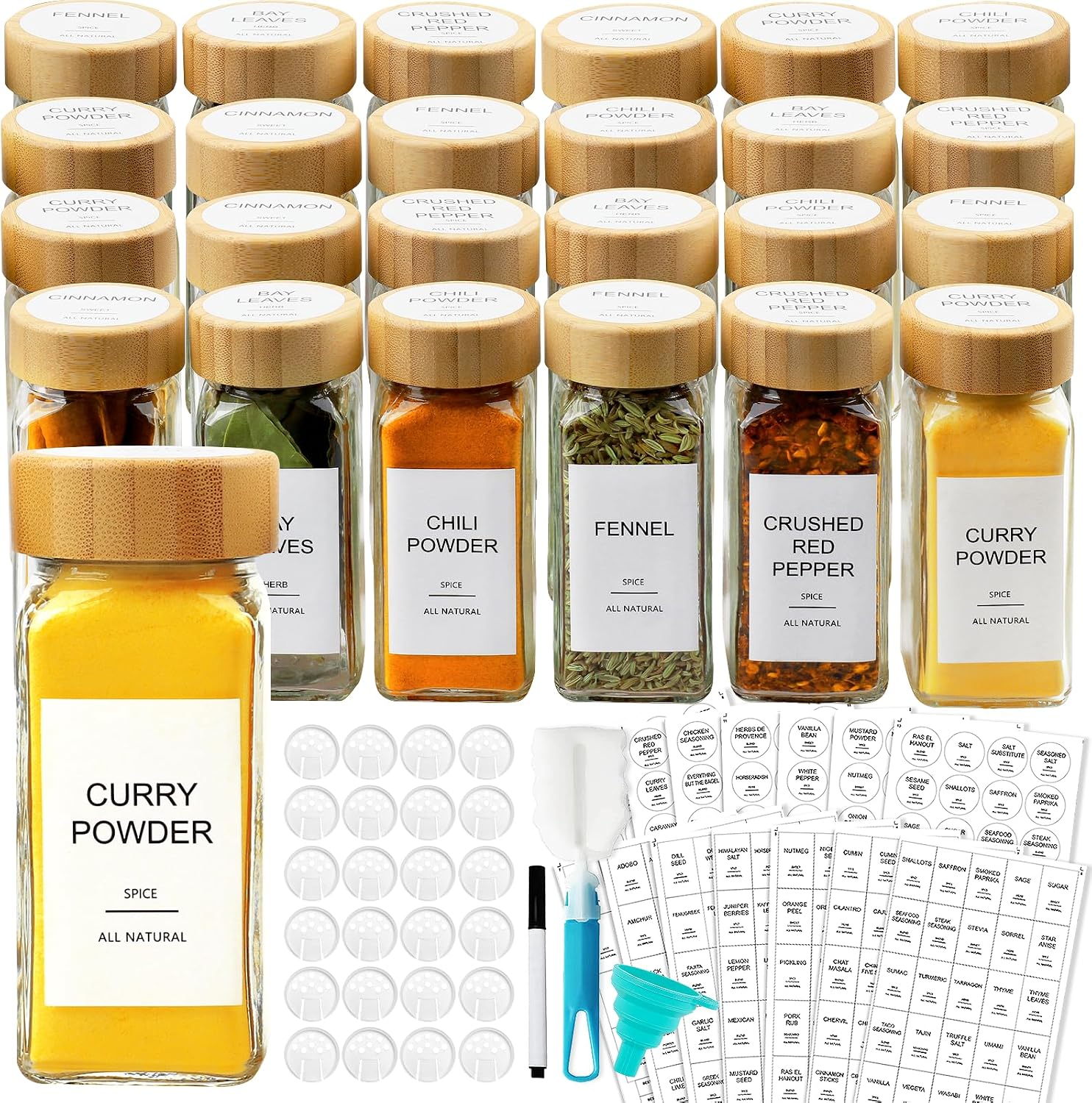 Glass Spice‑Jars With Bamboo L - Spice Jar Labels 评论和价格