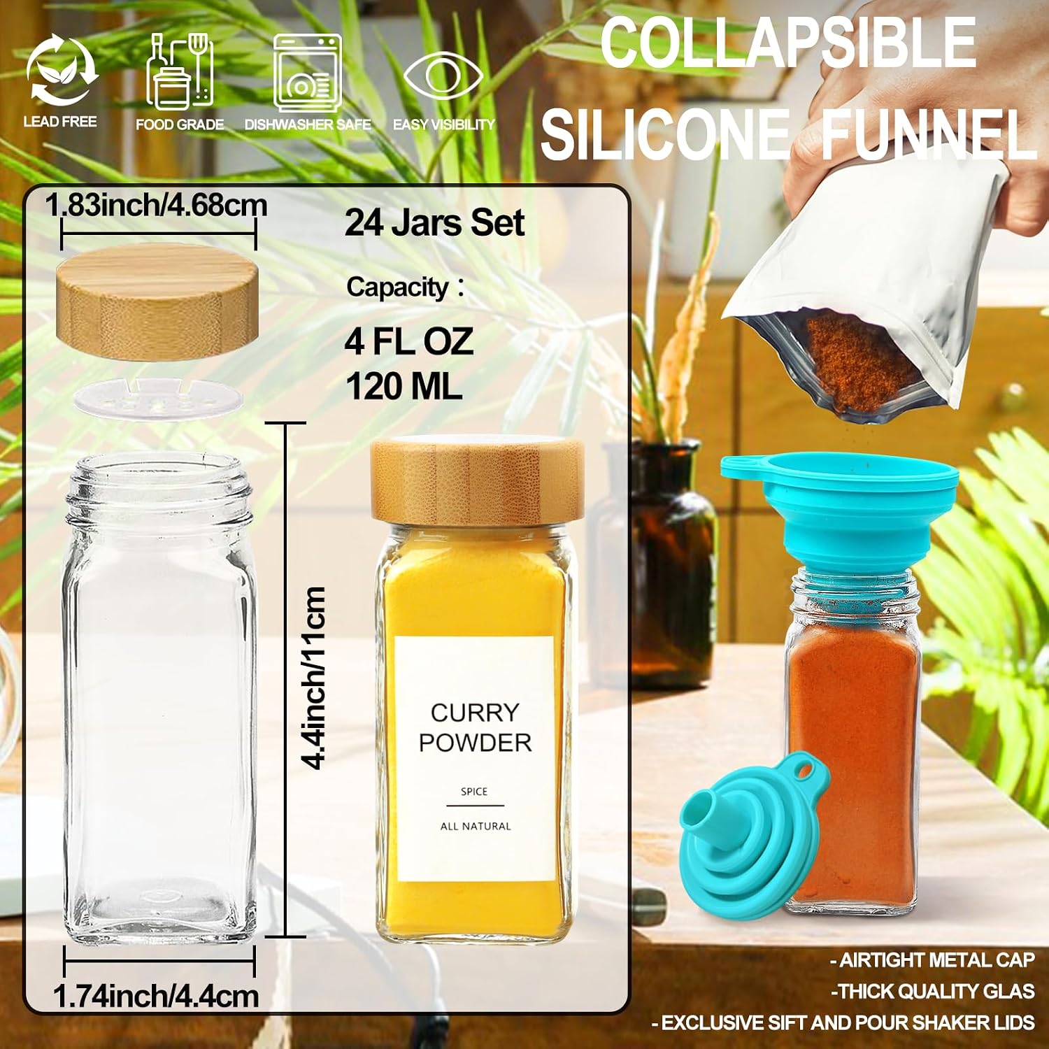 Glass Spice‑Jars With Bamboo L - Spice Jar Labels 评论和价格