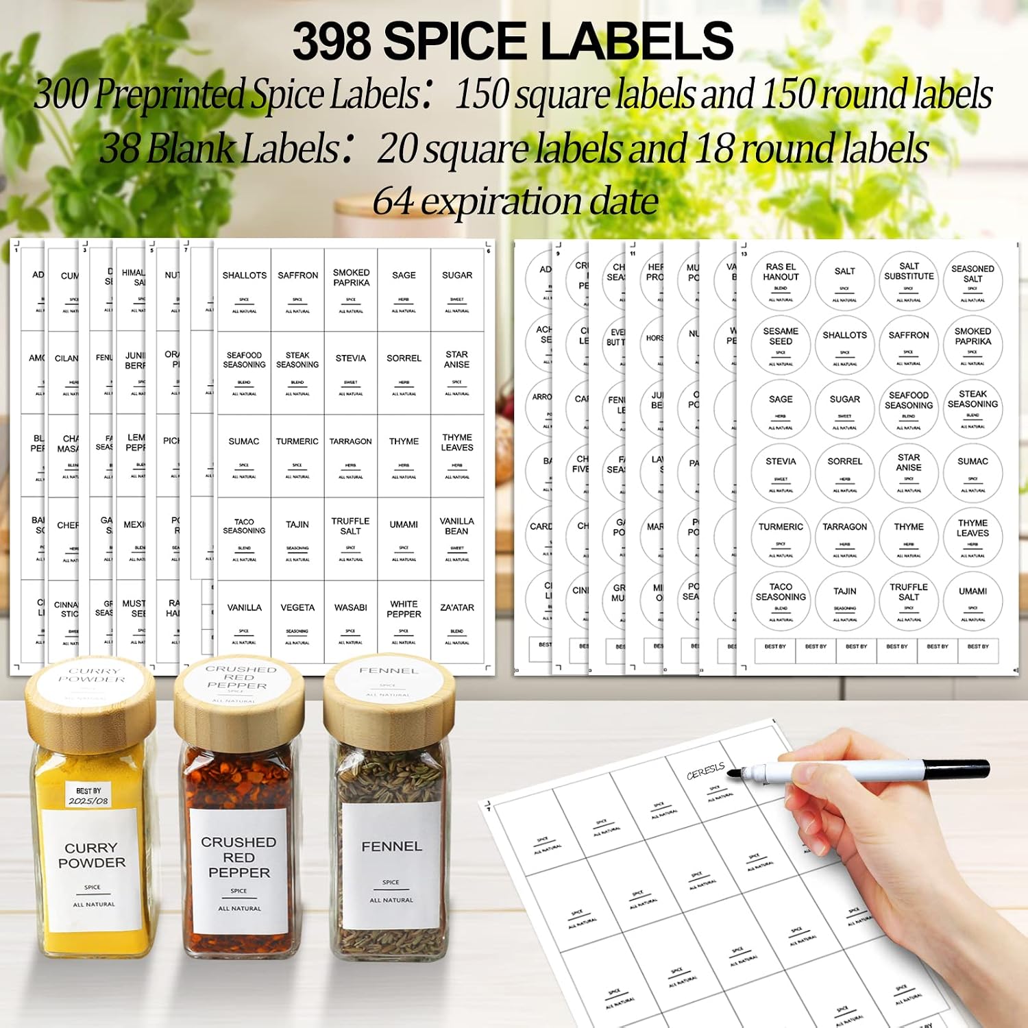 Glass Spice‑Jars With Bamboo L - Spice Jar Labels 评论和价格
