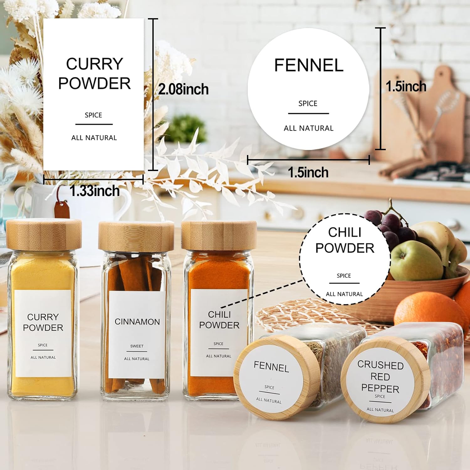 Glass Spice‑Jars With Bamboo L - Spice Jar Labels 评论和价格